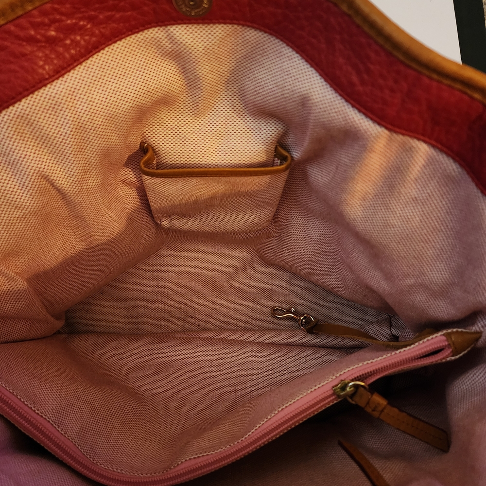 Dooney & Bourke Kristin Pebbled Leather Red Tote Bag with Tan Accents - Picture 12 of 16